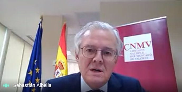 El presidente de la CNMV, Sebastián Albella, durante la presentación de la guía sobre mercados cotizados para pymes editada por el Consejo General de Economistas y Cepyme,