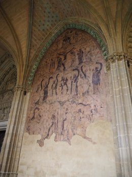 Estado del mural restaurado que se puede contemplar en el claustro de la catedral.
