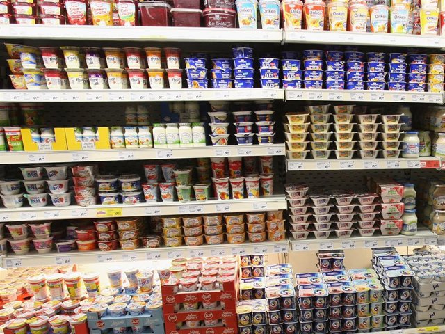 A Yogurt Containers On A Supermarket Shelf July 30, 2007 In Berlin, Germany.