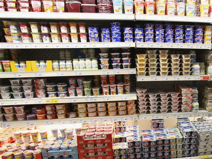 A Yogurt Containers On A Supermarket Shelf July 30, 2007 In Berlin, Germany.