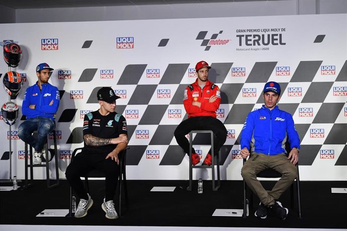 Fabio Quartarao en rueda de prensa junto a Joan Mir, Alex Rins y Andrea Dovizioso