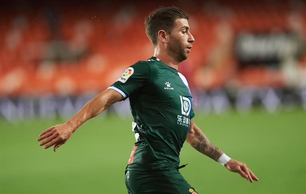 Adrián Embarba celebra un gol con el Espanyol