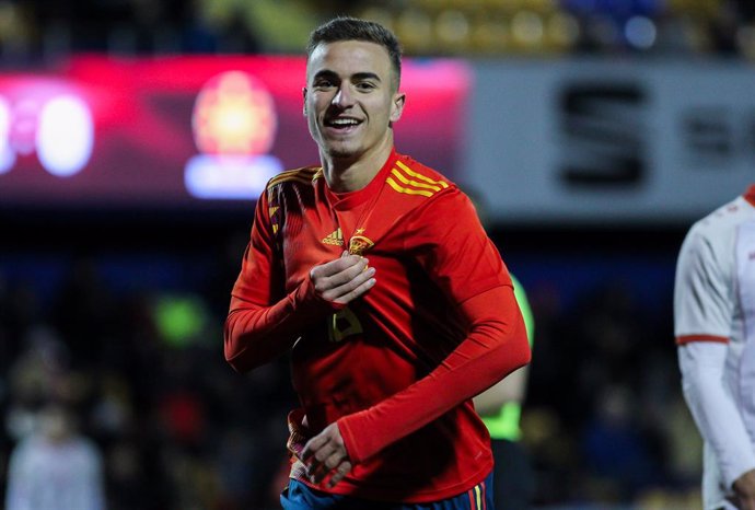 ALCORCON, SPAIN - NOVEMBER 14: Adria GIner Pedrosa, player of Spain Under-21, celebrates a goal during the Eurocup Qualifiers Under-21 Group F football match played between Spain Under-21 and Macedonia Under-21 at Santo Domingo Stadium on November 14, 2