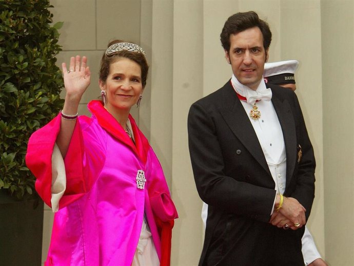 Infanta Elena Maria and her husband Jaime de Marichalar arrive to attend the wedding between Danish Crown Prince Frederik and Miss Mary Elizabeth Donaldson at Copenhagen Cathedral on May 14, 2004 in Copenhagen, Denmark.