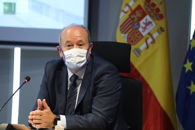 El ministro de Justicia, Juan Carlos Campo, durante el acto de presentación de la Guía para el Uso Forense del ADN. En Madrid, (España), a 4 de noviembre de 2020. Esta guía tiene como finalidad facilitar el conocimiento del uso forense del ADN a los profe