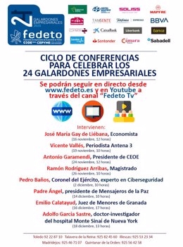 Cartel del ciclo de conferencias para celebrar los galardones empresariales de Fedeto