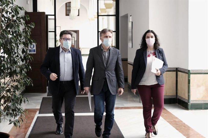 Los parlamentarios socialistas andaluces Rodrigo Sánchez Haro, José Fiscal y Noelia Ruiz.