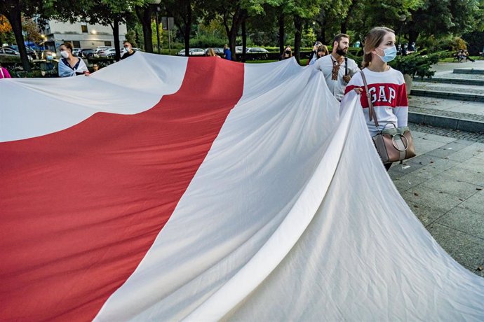 Manifestación en Varsovia (Polonia) contra el Gobierno de Bielorrusia