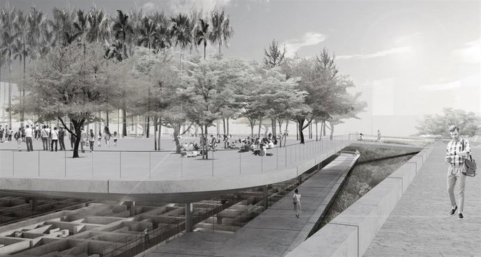 Vista desde la acera de cómo quedará el yacimiento arqueológico y la plaza de San Esteban tras la ejecución del proyecto para su puesta en valor