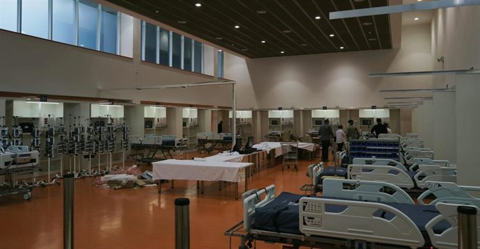 Nuevas camas de UCI habilitadas en el gimnasio del Hospital Universitario Central de Asturias (HUCA) para pacientes con coronavirus, COVID-19.