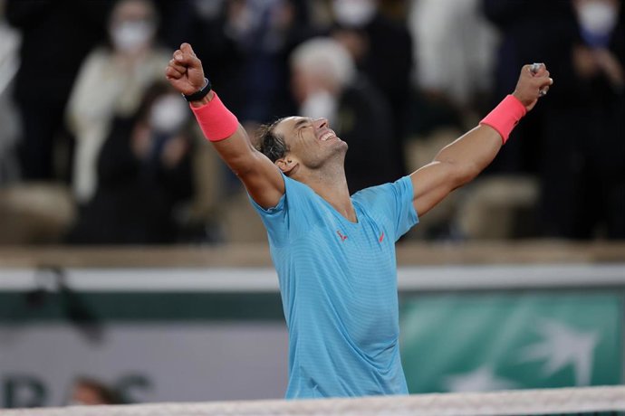 RAFAEL NADAL (ESP) won his 100 th match and his 13 th Roland Garros, celebration during the Roland Garros 2020, Grand Slam tennis tournament, women single final, on October 9, 2020 at Roland Garros stadium in Paris, France - Photo Stephane Allaman / DPPI