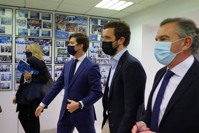 El líder del PP, Pablo Casado a su llegada al acto de clausura del 17 Congreso Provincial del PP de Zaragoza