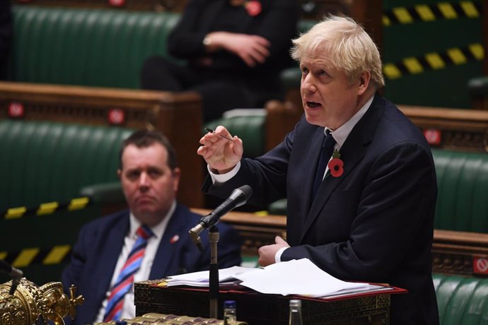 11 November 2020, England, London: UK Prime Minister Boris Johnson speaks during the Prime Minister's Questions at the House of Commons. Photo: Jessica Taylor/Uk Parliament via PA Media/dpa