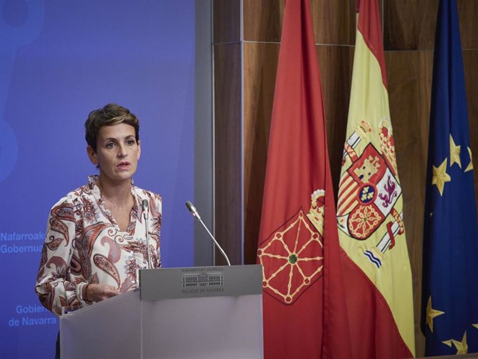 Rueda de prensa de la presidenta de Navarra, María Chivite, en una imagen de archivo.