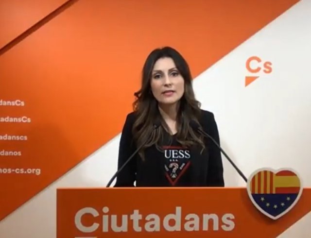 La portaveu de Cs al Parlament, Lorena Roldán, en una roda de premsa telemàtica