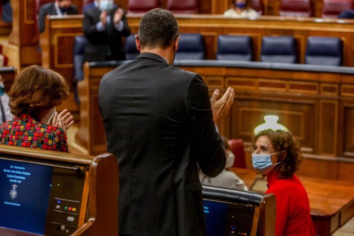 El presidente del Gobierno, Pedro Sánchez, durante la segunda parte del pleno de Debate de totalidad del Proyecto de Ley de Presupuestos Generales del Estado para el año 2021, en el Congreso