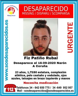 Joven vecino de Narón (A Coruña) que permanece en paradero desconocido desde mediados de septiembre.