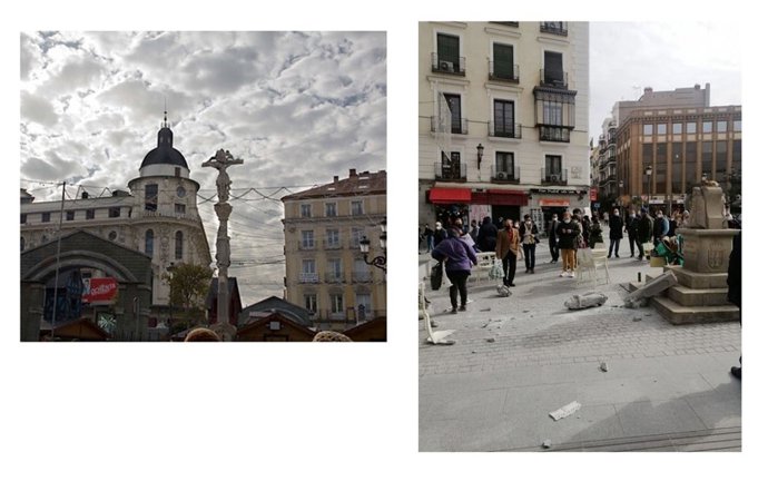 Destrozan el Cruceiro situado en la plaza Jacinto Benavente de Madrid