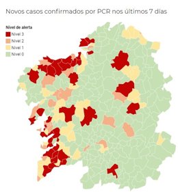 Mapa de Galicia por la incidencia del coronavirus por municipios, a 17 de noviembre de 2020.
