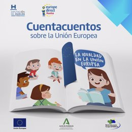 Cartel del 'Cuentacuentos sobre la Unión Europea' del Centro de Información Europea 'Europe Direct Huelva' que gestiona la Diputación de Huelva .