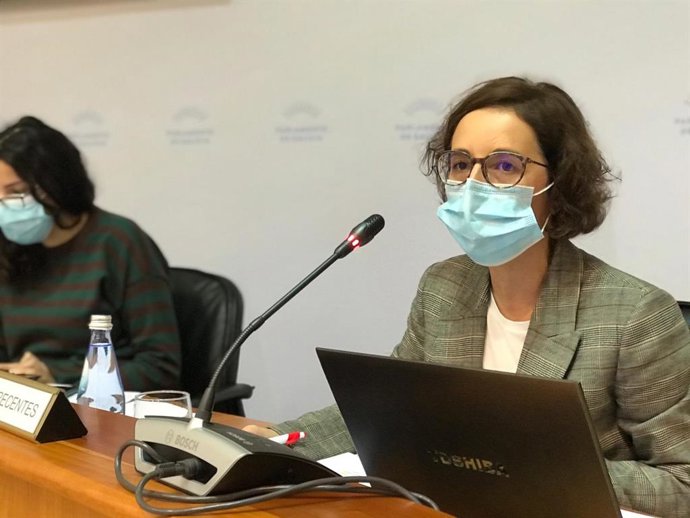La presidenta de EAPN Galicia - Rede Galega contra a Pobreza, Eloína Injerto, durante la comisión de reactivación del Parlamento de Galicia.