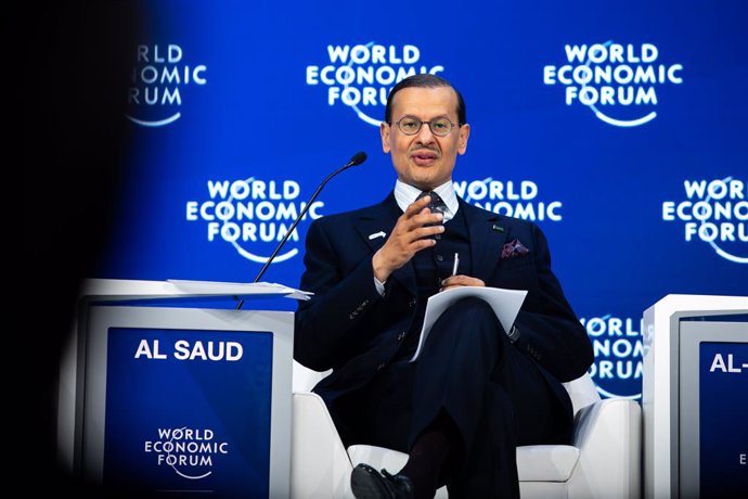 HANDOUT - 23 January 2020, Switzerland, Davos: Saudi Minister of Energy Prince Abdulaziz bin Salman al-Saud speaks during a plenary session at the 50th World Economic Forum annual meeting. Photo: Ciaran McCrickard/World Economic Forum/dpa - ATTENTION: e