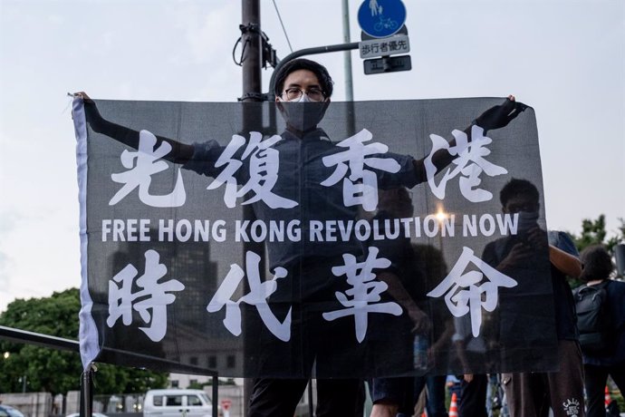 Manifestación celebrada en Tokio, Japón, contra la Ley de Seguiridad Nacional de Hong Kong., decretada por el Gobierno de Pekín.