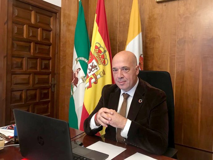 El presidente de la Diputación de Córdoba, Antonio Ruiz, durante el Pleno telemático de la institución provincial correspondiente al mes de noviembre