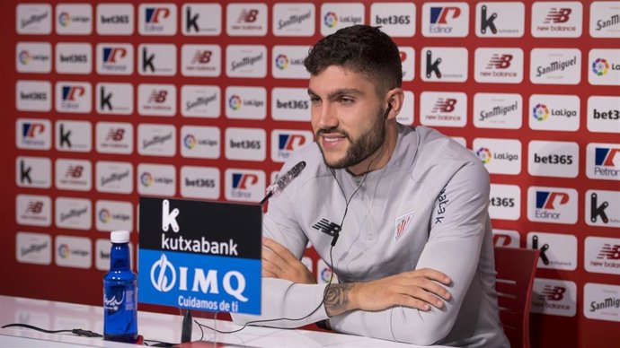 El jugador del Athletic Club Unai Nuñez, en la rueda de prensa sobre su renovación hasta 2025