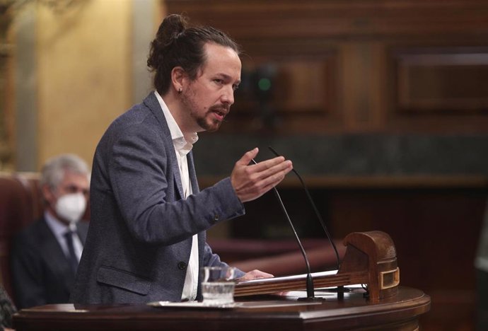 El vicepresidente segundo del Gobierno, Pablo Iglesias, interviene durante la segunda sesión del pleno en el que se debate la moción de censura planteada por Vox, en el Congreso de los Diputados, Madrid (España), a 22 de octubre de 2020.