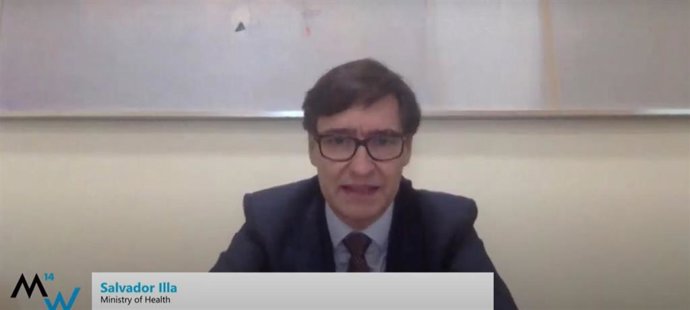 El ministro de Sanidad, Salvador Illa, en su intervención telemática en la MedaWeek de Barcelona