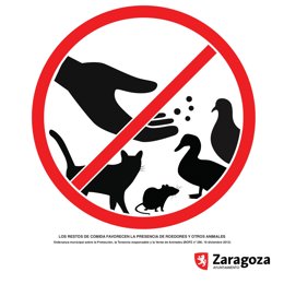 Señal de probición de alimentar gatos, patos, palomas y roedores
