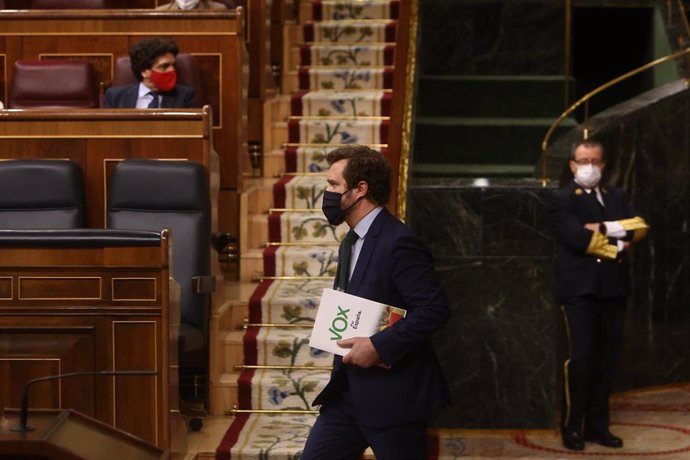 El portavoz de Vox en el Congreso, Iván Espinosa de los Monteros, durante la segunda parte del pleno de Debate de totalidad del Proyecto de Ley de Presupuestos Generales del Estado para el año 2021, en el Congreso de los Diputados, Madrid, (España), a 1