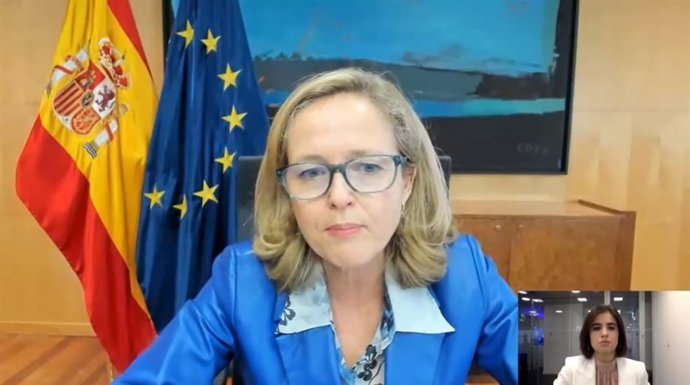 La ministra de Asuntos Económicos, Nadia Calviño, en el Capital Markets Forum Spain organizado por Bloomberg.