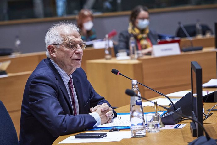 HANDOUT - 19 November 2020, Belgium, Brussels: EU High Representative of the European Union for Foreign Affairs and Security Policy Josep Borrell chairs an EU Foreign Ministers' video conference meeting. Photo: Mario Salerno/European Council/dpa - ATTEN