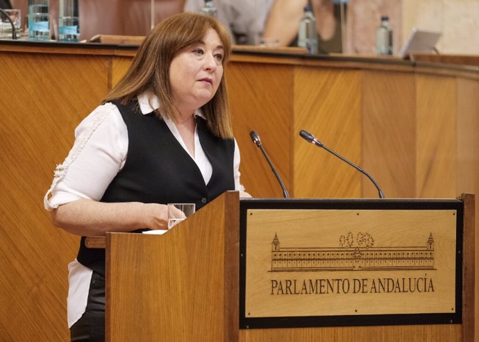 La parlamentaria del PSOE-A Soledad Pérez, en el Pleno del Parlamento.