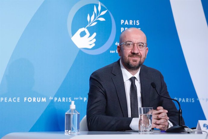 HANDOUT - 12 November 2020, France, Paris: European Council President Charles Michel attends the Paris Peace Forum at The Elysee Palace. Photo: Dario Pignatelli/EU Council/dpa - ATTENTION: editorial use only and only if the credit mentioned above is ref