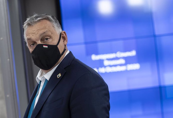 HANDOUT - 16 October 2020, Belgium, Brussels: Hungary's Viktor Orban arrives to attend a round table meeting on the second day of a two days European Council summit, focusing on post-Brexit trade deal negotiations. Photo: Zucchi-Enzo/European Council/dp