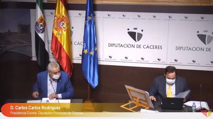Celebración telemática del Pleno de la Diputación de Cáceres para aprobar los Presupuestos 2021