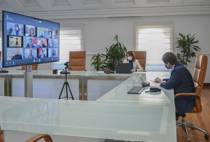 Mañueco en la reunión telemática con la concertada
