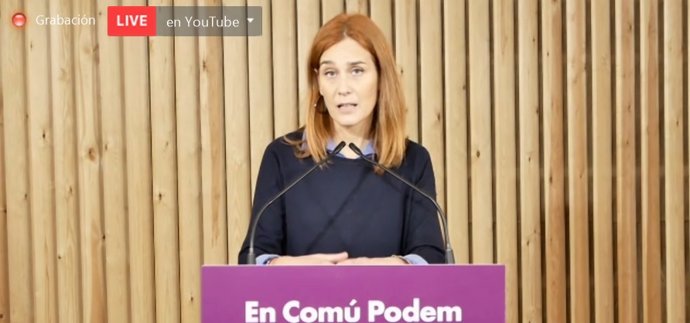 La líder de los comuns en el Parlament, Jéssica Albiach, en rueda de prensa telemática el viernes 20 de noviembre de 2020
