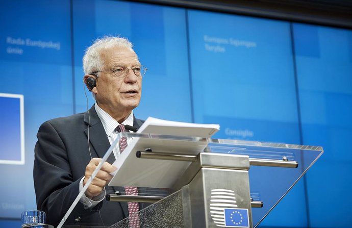 HANDOUT - 19 November 2020, Belgium, Brussels: EU High Representative of the European Union for Foreign Affairs and Security Policy Josep Borrell attends a press conference after the EU Foreign Ministers' video conference meeting. Photo: Mario Salerno/E
