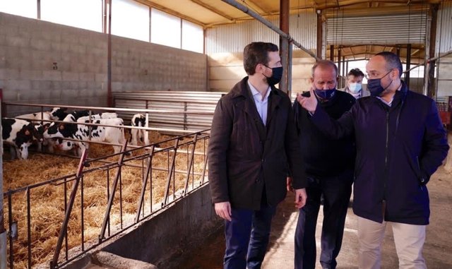 Líder del PP, Pablo Casado, i el president del PP català, Alejandro Fernández, en la visita a Alcarrás (Lleida) aquest divendres 20 de novembre del 2020.