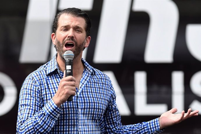 11 October 2020, US, Orlando: Donald Trump Jr, the eldest son of US President Donald Trump speaks to supporters at a Fighters Against Socialism campaign rally in support of his father, US President Donald Trump. Photo: Paul Hennessy/SOPA Images via ZUMA