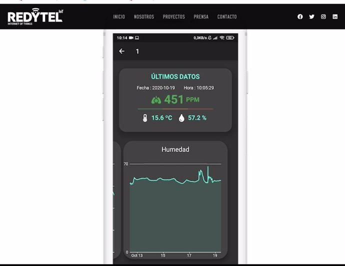 Un ejemplo de la nueva APP que mide la calidad del aire en la web de la empresa Reytel.