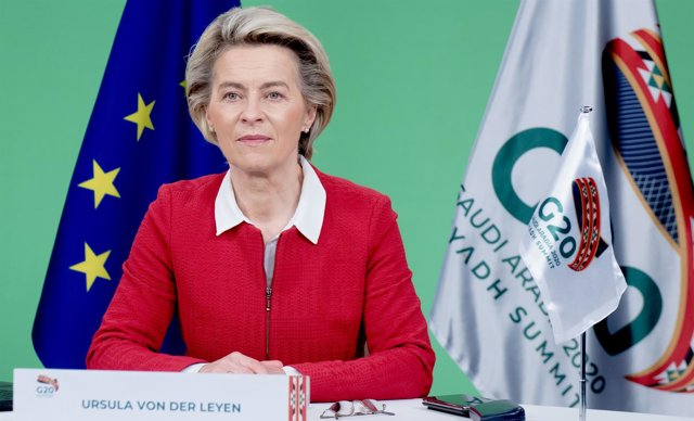La presidenta de la Comision Europea, Ursula von der Leyen, asiste de manera virtual a la cumbre del G20