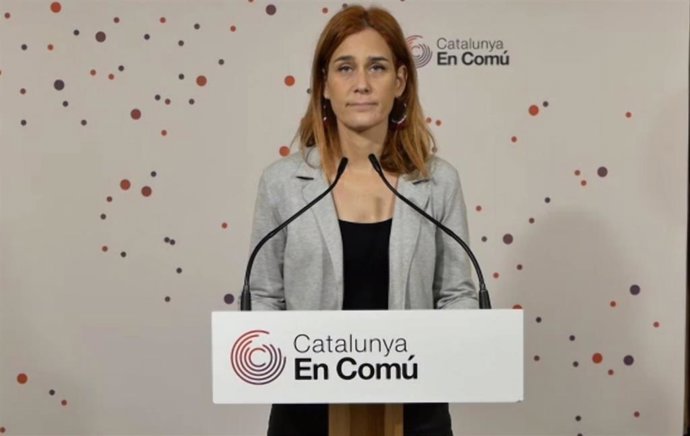 La presidenta de los comuns en el Parlament, Jéssica Albiach, en rueda de prensa telemática.