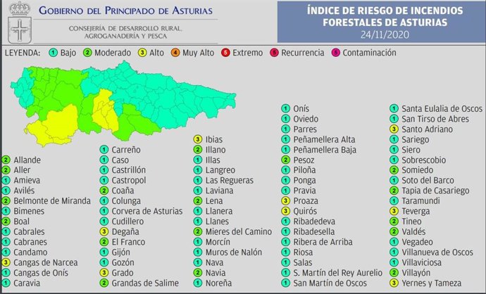 Mapa de riesgo de incendio forestal.