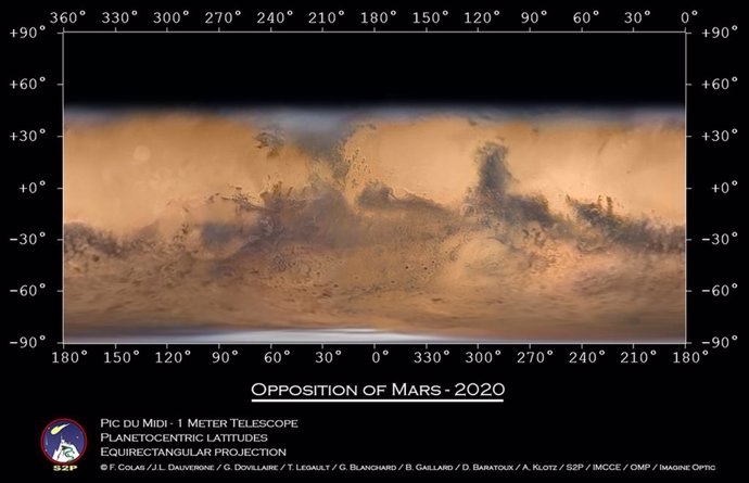 Mapa de Marte con imágenes tomadas desde un telescopio en Francia