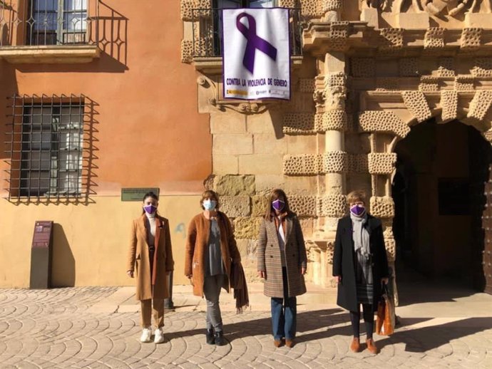 La directora del Instituto de la Mujer, Pilar Callado, en el acto de colocación de un lazo en el Ayuntamiento de Almansa con motivo del Día Internacional para la Eliminación de la Violencia de Género.